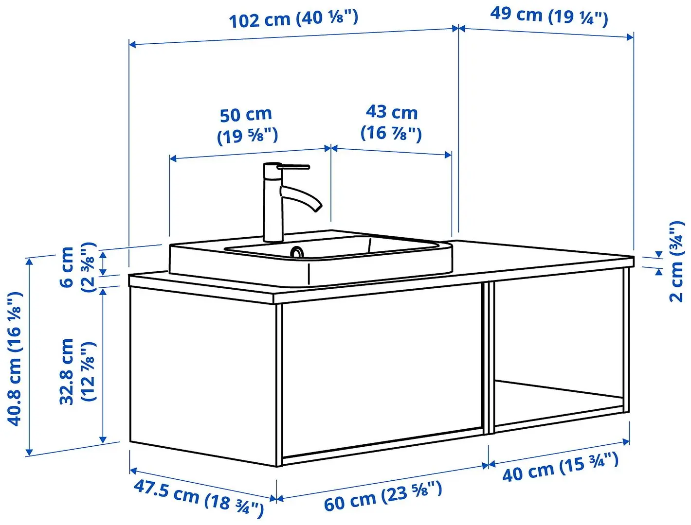 Набор тумбы с раковиной Ikea Angsjon/Backsjon 102x49x41 (Глянцевый Белый/Дуб/Белый Мрамор) - 10