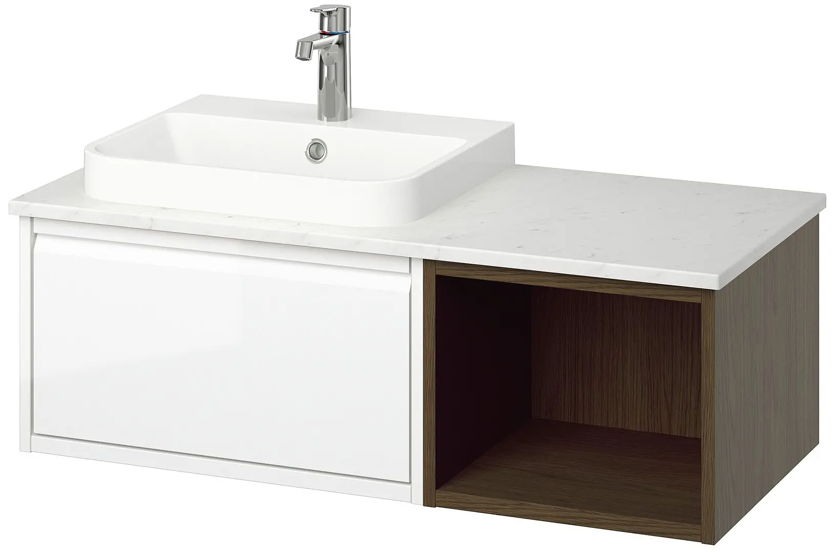 Набор тумбы с раковиной Ikea Angsjon/Backsjon 102x49x41 (Глянцевый Белый/Коричневый Дуб/Белый Мрамор) - 2