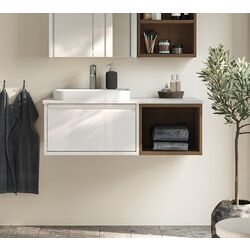 Набор тумбы с раковиной Ikea Angsjon/Backsjon 102x49x41 (Глянцевый Белый/Коричневый Дуб/Белый Мрамор)