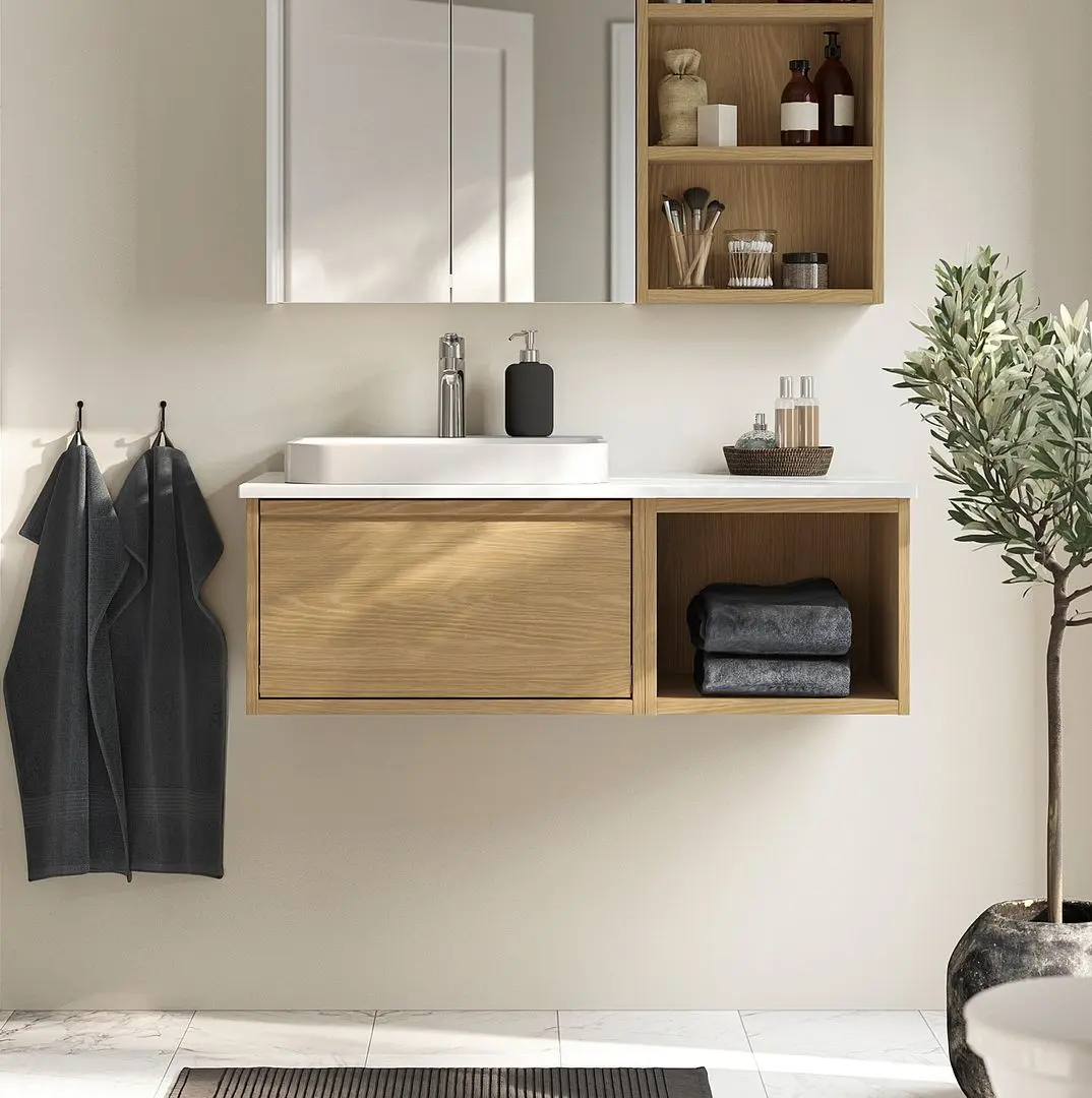 Набор тумбы с раковиной Ikea Angsjon/Backsjon 102x49x41 (Имитация Дуба/Имитация Белого Мрамора)