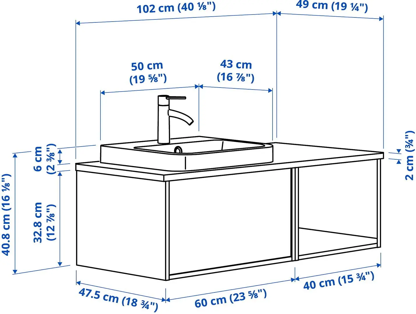 Set tumba cu lavoar Ikea Angsjon/Backsjon 102x49x41 (Aspect Stejar Maro/Aspect Marmura Alba) - 10