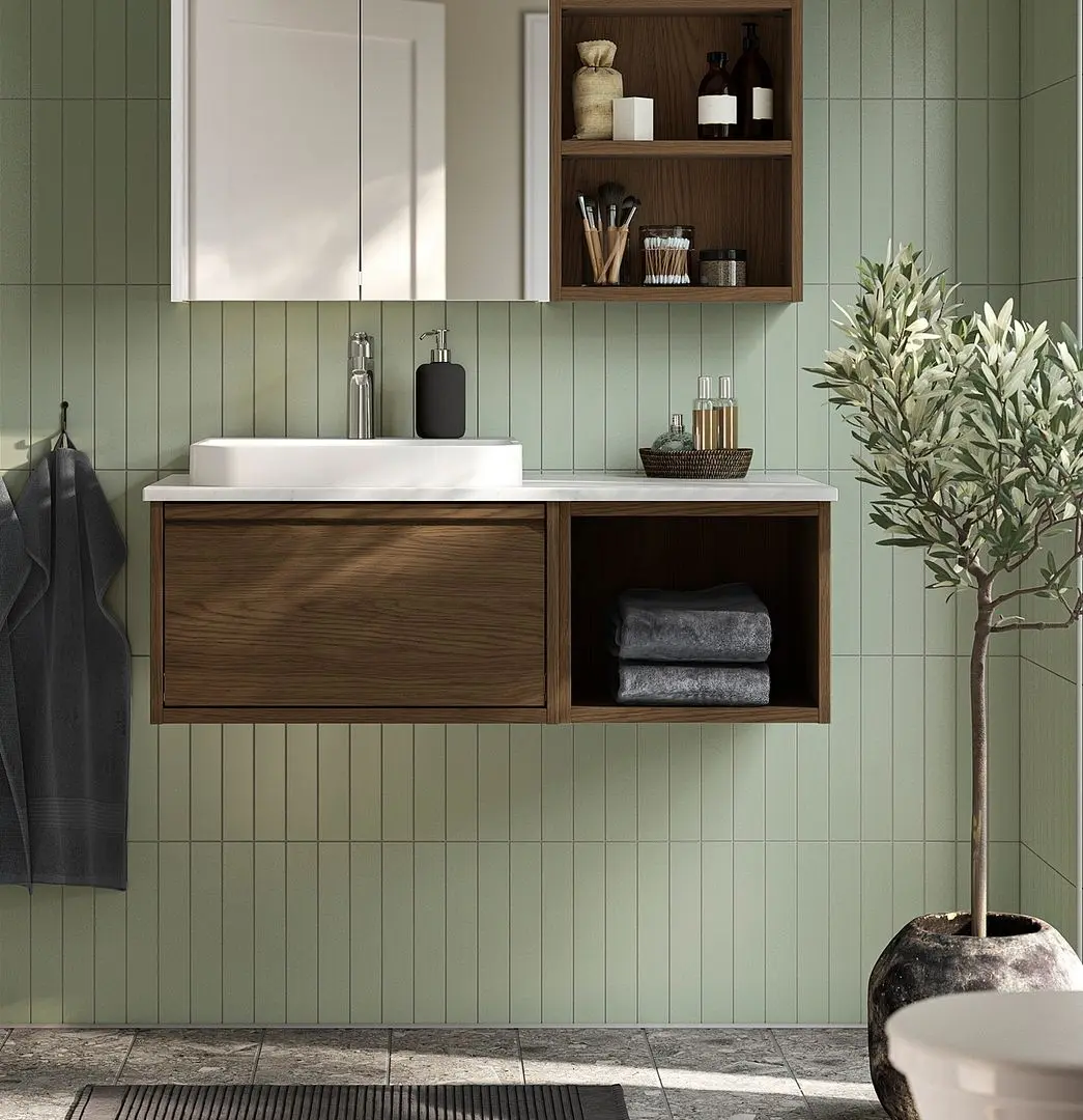 Set tumba cu lavoar Ikea Angsjon/Backsjon 102x49x41 (Aspect Stejar Maro/Aspect Marmura Alba)