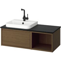 Набор тумбы с раковиной Ikea Angsjon/Backsjon 102x49x41 (Имитация Коричневого Дуба/Имитация Черного Мрамора) Thumb