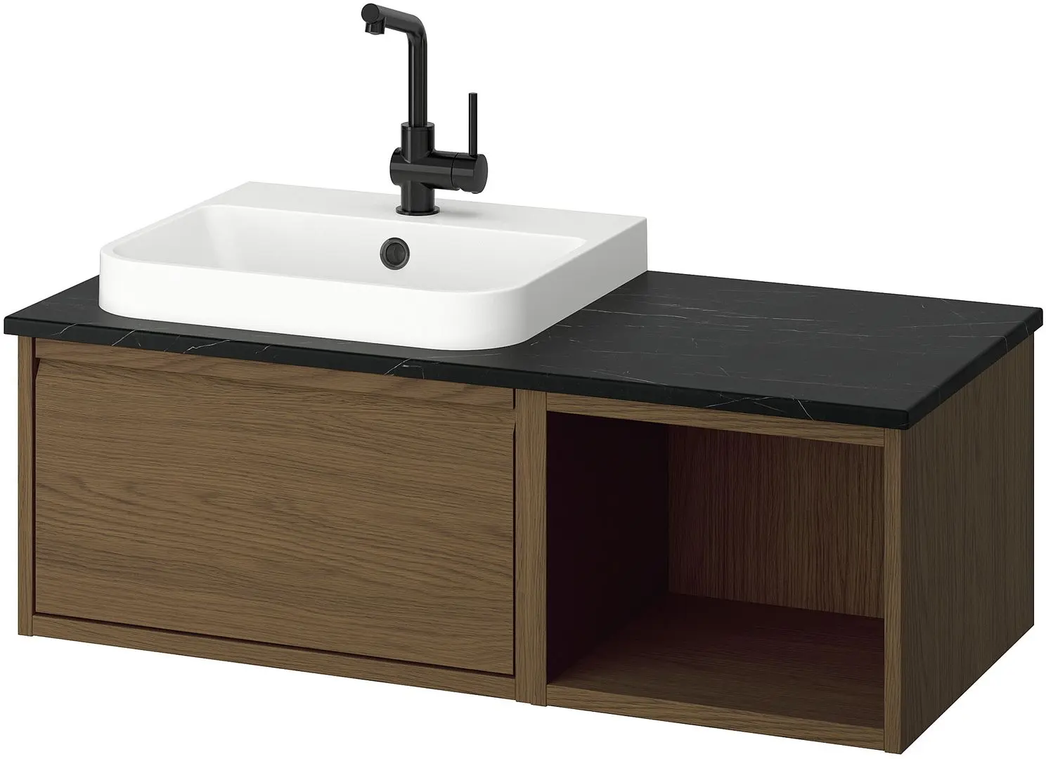 Набор тумбы с раковиной Ikea Angsjon/Backsjon 102x49x41 (Имитация Коричневого Дуба/Имитация Черного Мрамора) - 2