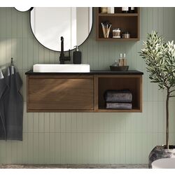 Набор тумбы с раковиной Ikea Angsjon/Backsjon 102x49x41 (Имитация Коричневого Дуба/Имитация Черного Мрамора)