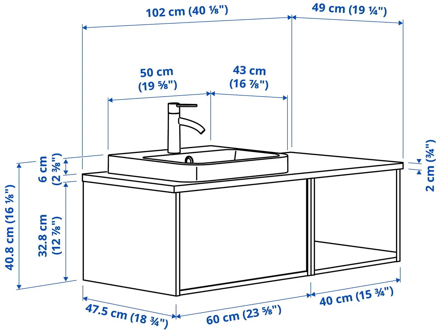Набор тумбы с раковиной Ikea Angsjon/Backsjon 102x49x41 (Имитация Коричневого Дуба/Имитация Черного Мрамора) - 10