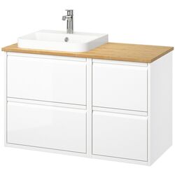 Набор тумбы с раковиной Ikea Angsjon/Backsjon 102x49x71 (Глянцевый Белый/Бамбук) Thumb