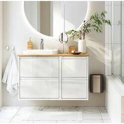 Набор тумбы с раковиной Ikea Angsjon/Backsjon 102x49x71 (Глянцевый Белый/Бамбук)