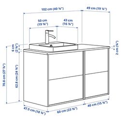 Набор тумбы с раковиной Ikea Angsjon/Backsjon 102x49x71 (Глянцевый Белый/Бамбук) Thumb