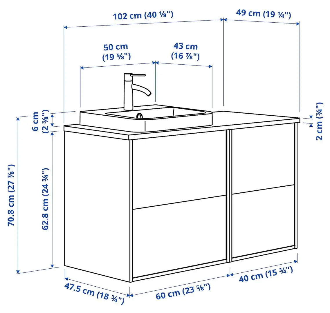 Набор тумбы с раковиной Ikea Angsjon/Backsjon 102x49x71 (Глянцевый Белый/Бамбук) - 8