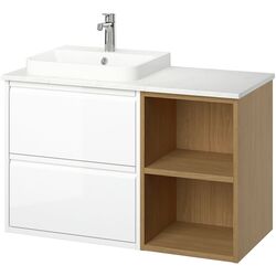 Набор тумбы с раковиной Ikea Angsjon/Backsjon 102x49x71 (Глянцевый Белый/Дуб/Белый Мрамор) Thumb