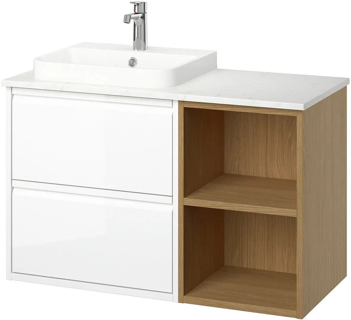 Набор тумбы с раковиной Ikea Angsjon/Backsjon 102x49x71 (Глянцевый Белый/Дуб/Белый Мрамор) - 2