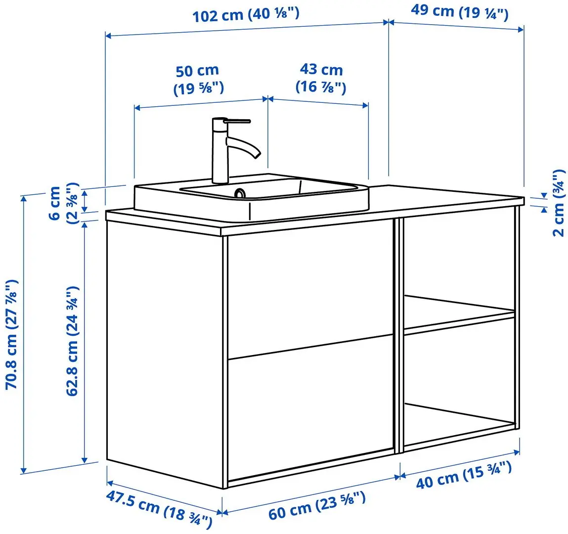 Набор тумбы с раковиной Ikea Angsjon/Backsjon 102x49x71 (Глянцевый Белый/Дуб/Белый Мрамор) - 10