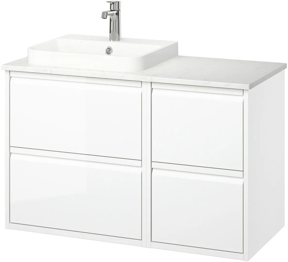 Набор тумбы с раковиной Ikea Angsjon/Backsjon 102x49x71 (Глянцевый Белый/Имитация Белого Мрамора) - 2