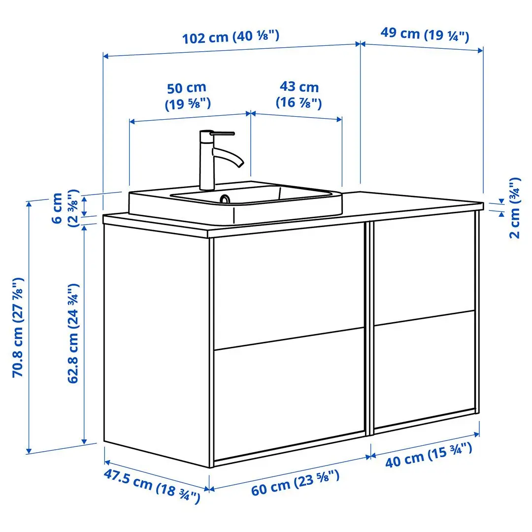 Набор тумбы с раковиной Ikea Angsjon/Backsjon 102x49x71 (Глянцевый Белый/Имитация Белого Мрамора) - 8