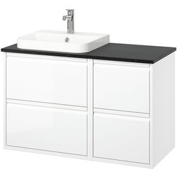 Набор тумбы с раковиной Ikea Angsjon/Backsjon 102x49x71 (Глянцевый Белый/Имитация Черного Мрамора) Thumb