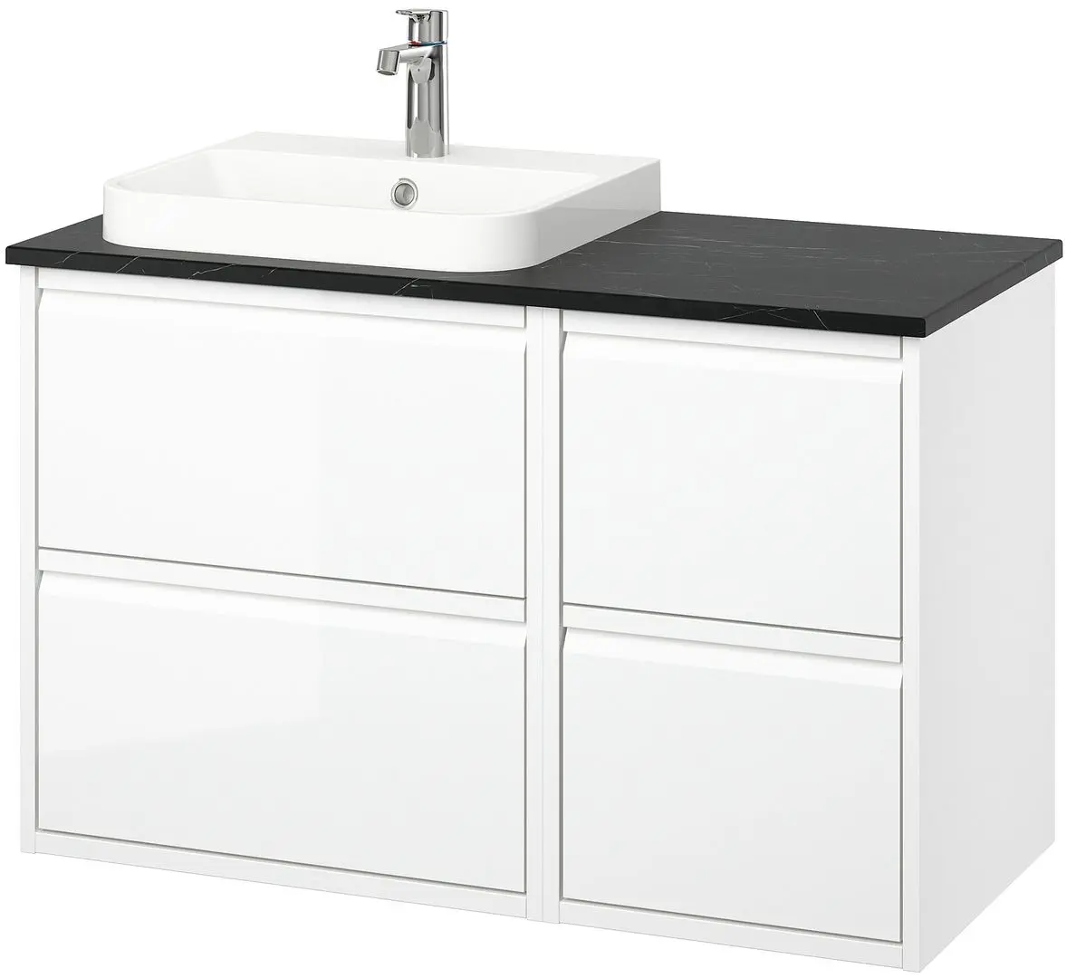 Набор тумбы с раковиной Ikea Angsjon/Backsjon 102x49x71 (Глянцевый Белый/Имитация Черного Мрамора) - 2