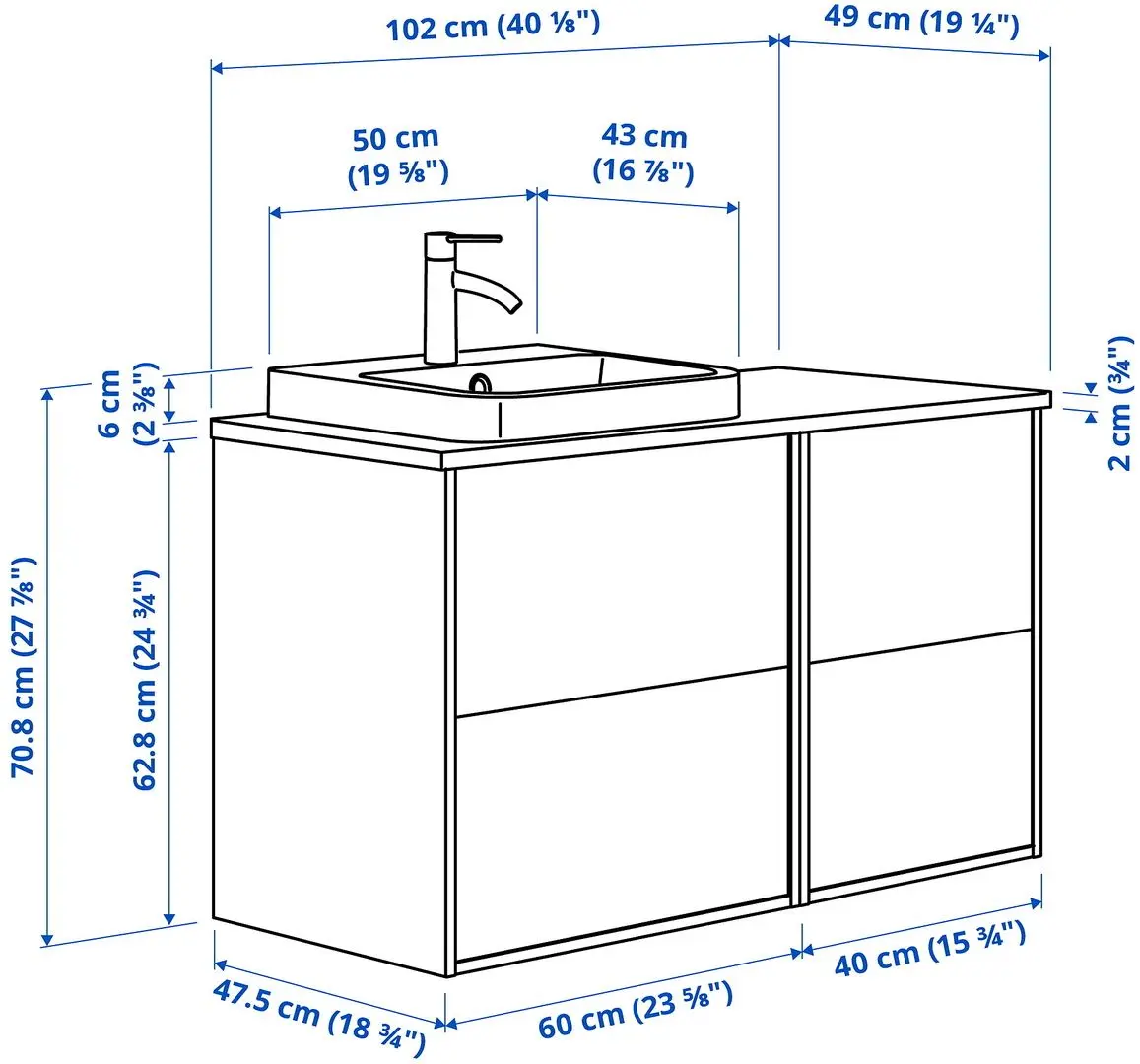 Набор тумбы с раковиной Ikea Angsjon/Backsjon 102x49x71 (Глянцевый Белый/Имитация Черного Мрамора) - 10