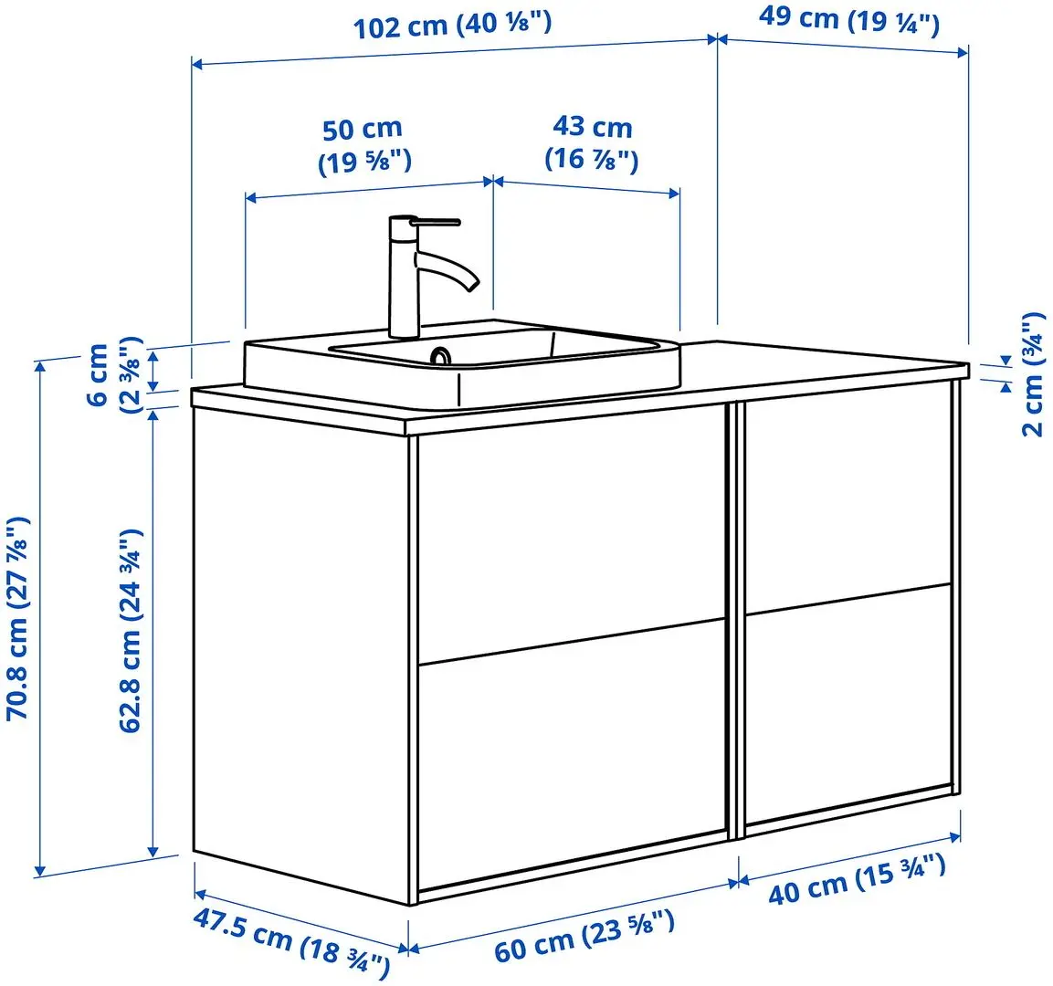 Set tumba cu lavoar Ikea Angsjon/Backsjon 102x49x71 (Alb Lucios/Aspect Piatra) - 10