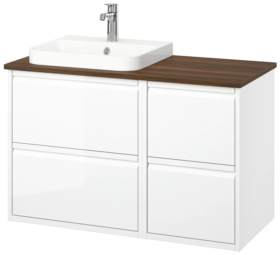 Набор тумбы с раковиной Ikea Angsjon/Backsjon 102x49x71 (Глянцевый Белый/Имитация Ореха) - 2