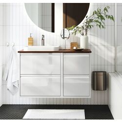 Набор тумбы с раковиной Ikea Angsjon/Backsjon 102x49x71 (Глянцевый Белый/Имитация Ореха)