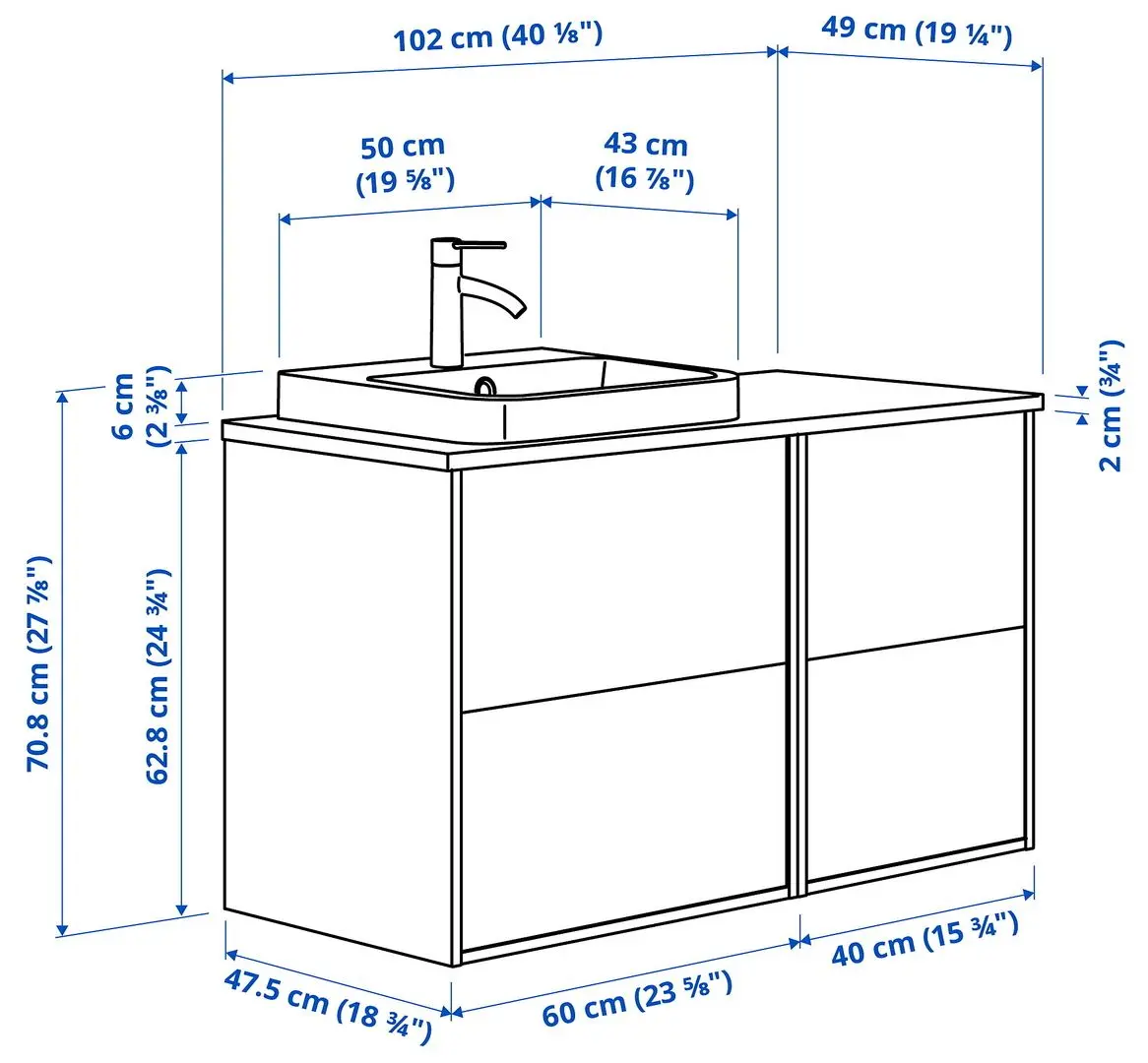 Набор тумбы с раковиной Ikea Angsjon/Backsjon 102x49x71 (Глянцевый Белый/Имитация Ореха) - 8