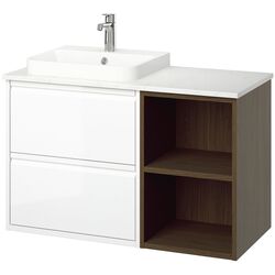 Набор тумбы с раковиной Ikea Angsjon/Backsjon 102x49x71 (Глянцевый Белый/Коричневый Дуб/Белый Мрамор) Thumb