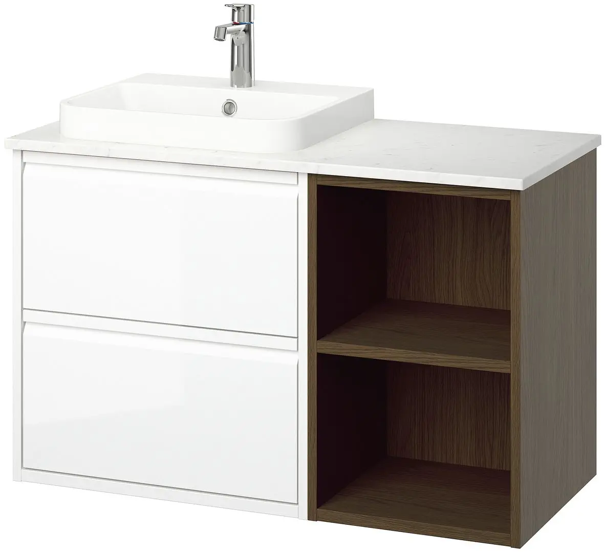 Набор тумбы с раковиной Ikea Angsjon/Backsjon 102x49x71 (Глянцевый Белый/Коричневый Дуб/Белый Мрамор) - 2