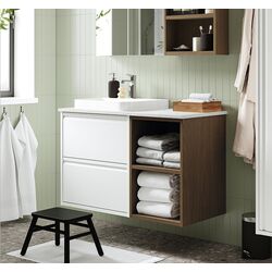 Набор тумбы с раковиной Ikea Angsjon/Backsjon 102x49x71 (Глянцевый Белый/Коричневый Дуб/Белый Мрамор)