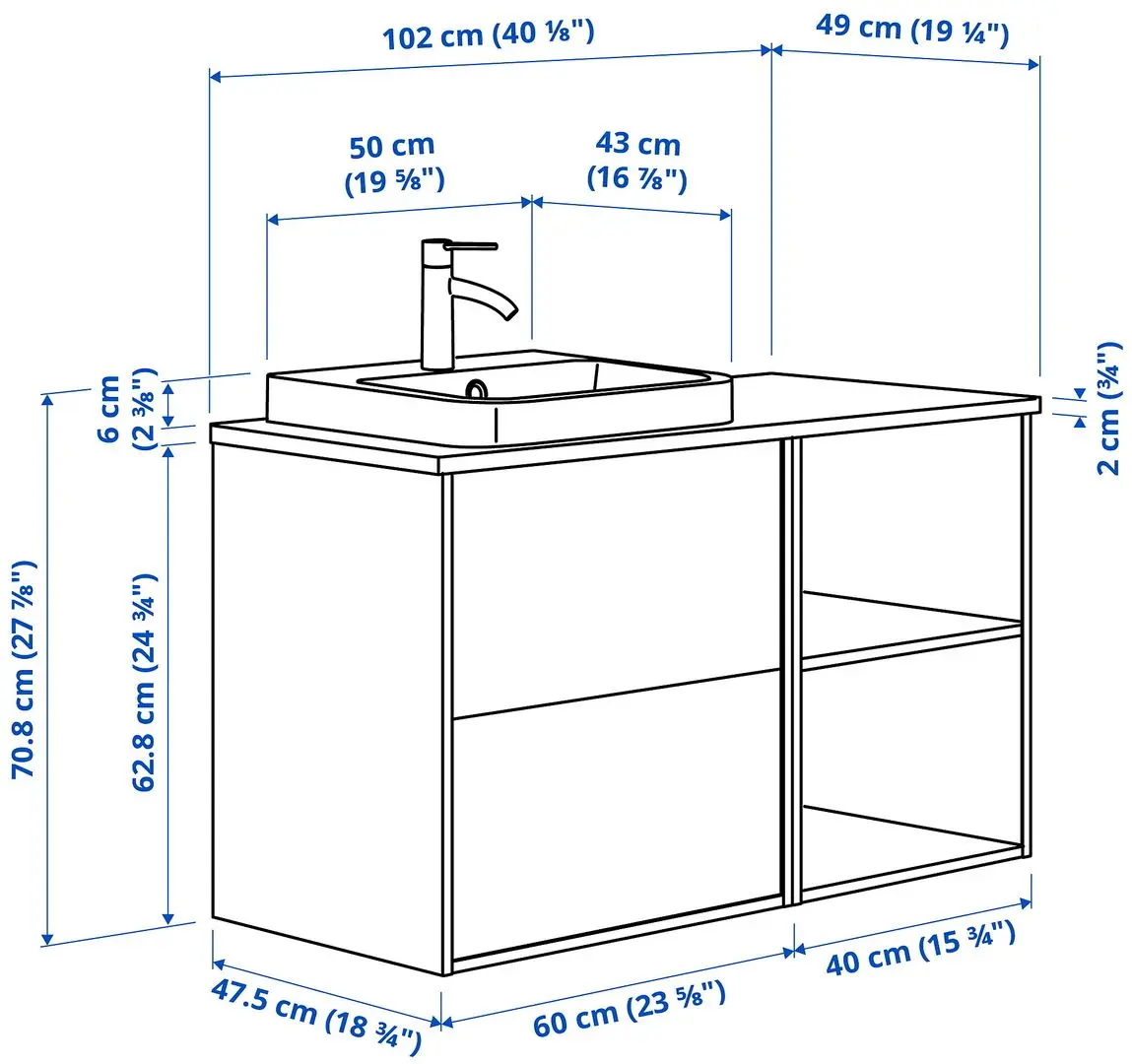 Набор тумбы с раковиной Ikea Angsjon/Backsjon 102x49x71 (Глянцевый Белый/Коричневый Дуб/Белый Мрамор) - 8