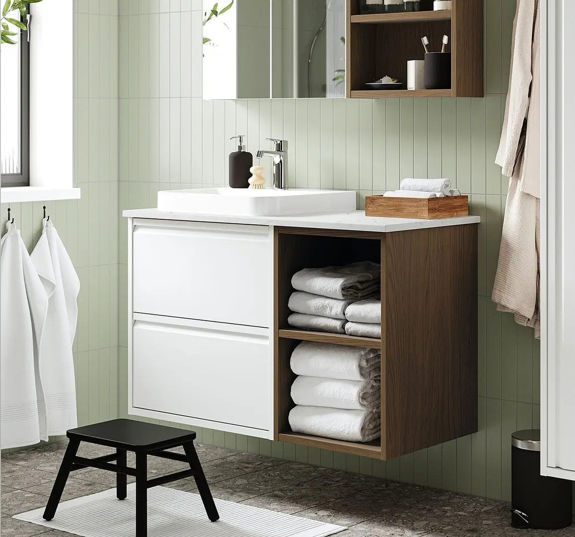 Набор тумбы с раковиной Ikea Angsjon/Backsjon 102x49x71 (Глянцевый Белый/Коричневый Дуб/Белый Мрамор)