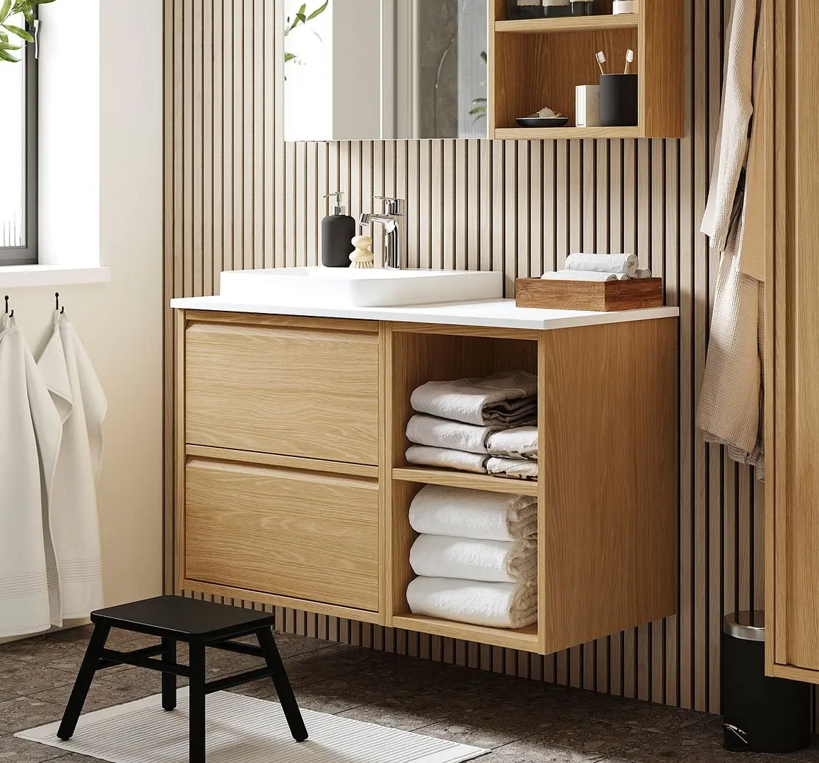 Набор тумбы с раковиной Ikea Angsjon/Backsjon 102x49x71 (Имитация Дуба/Имитация Белого Мрамора)