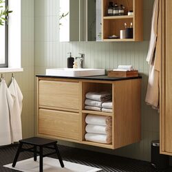 Набор тумбы с раковиной Ikea Angsjon/Backsjon 102x49x71 (Имитация Дуба/Имитация Черного Мрамора)