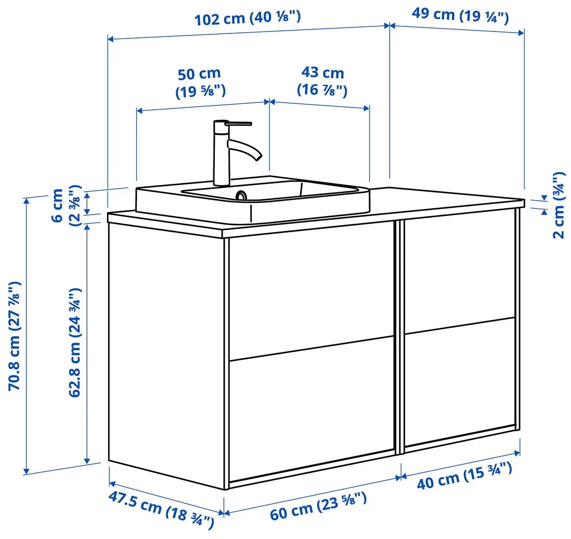 Set tumba cu lavoar Ikea Angsjon/Backsjon 102x49x71 (Aspect Stejar/Aspect Piatra Gri) - 8
