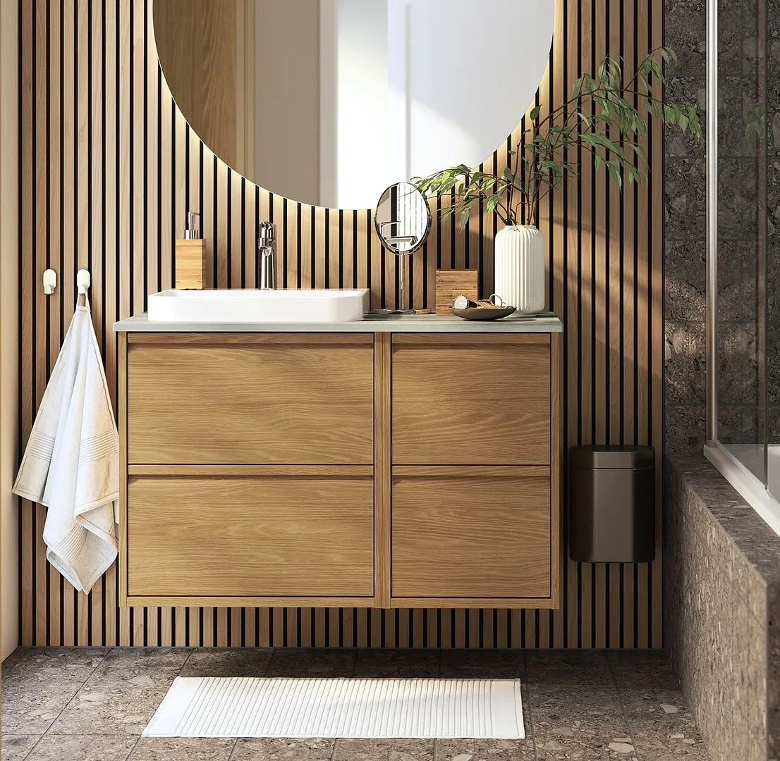 Set tumba cu lavoar Ikea Angsjon/Backsjon 102x49x71 (Aspect Stejar/Aspect Piatra Gri)