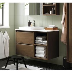 Набор тумбы с раковиной Ikea Angsjon/Backsjon 102x49x71 (Имитация Коричневого Дуба/Имитация Белого Мрамора)