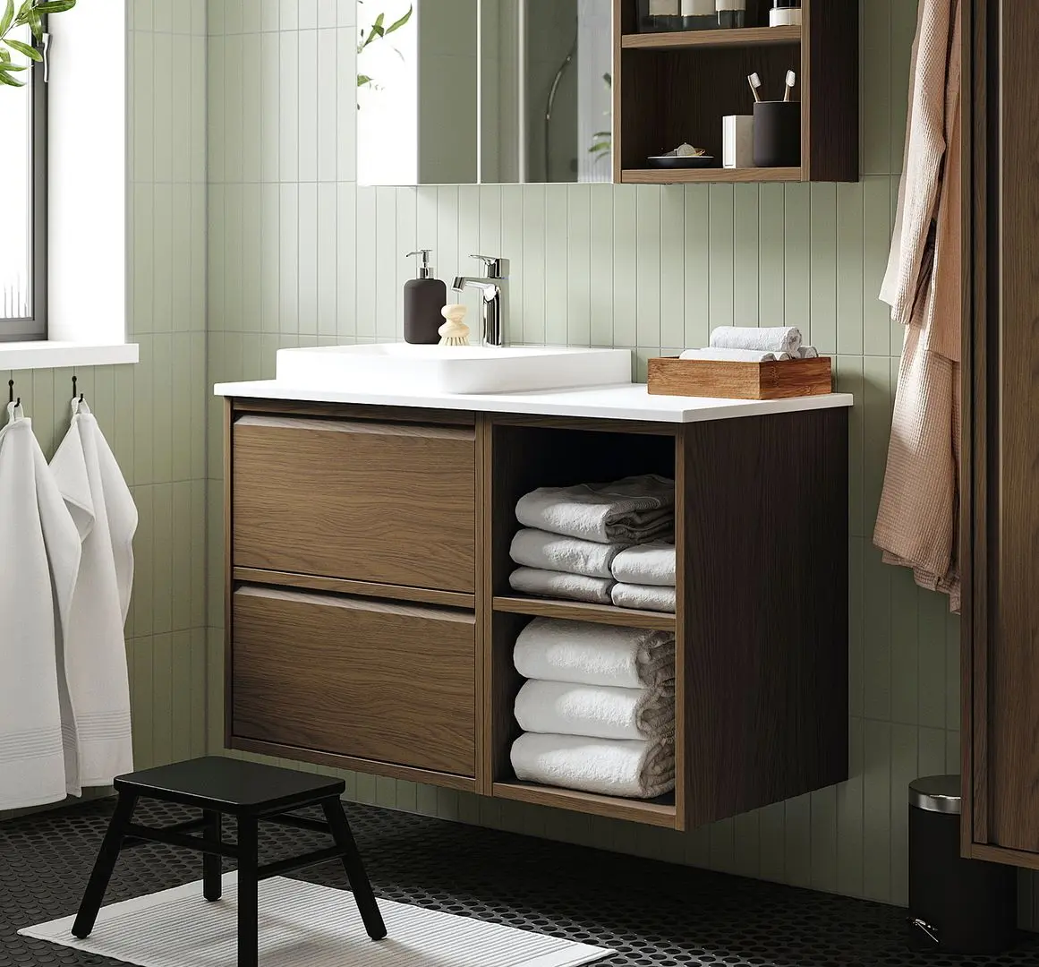 Набор тумбы с раковиной Ikea Angsjon/Backsjon 102x49x71 (Имитация Коричневого Дуба/Имитация Белого Мрамора)