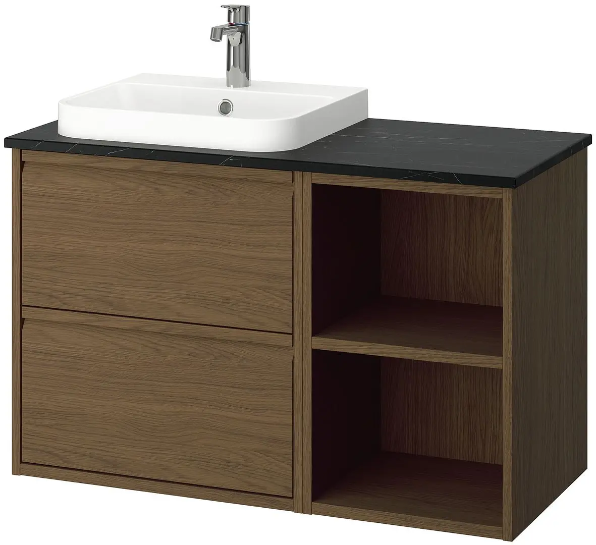 Набор тумбы с раковиной Ikea Angsjon/Backsjon 102x49x71 (Имитация Коричневого Дуба/Имитация Черного Мрамора) - 2