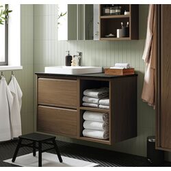 Набор тумбы с раковиной Ikea Angsjon/Backsjon 102x49x71 (Имитация Коричневого Дуба/Имитация Черного Мрамора)