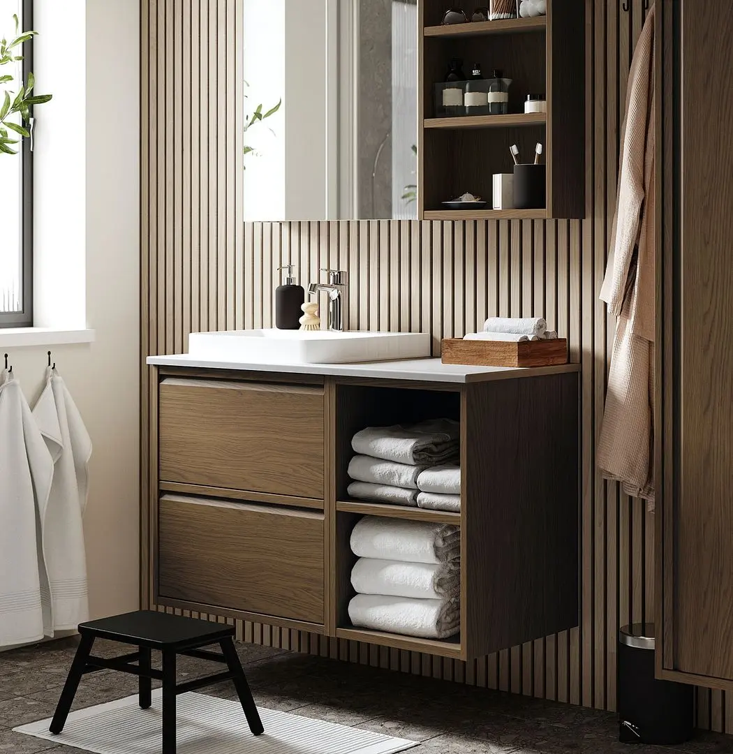 Set tumba cu lavoar Ikea Angsjon/Backsjon 102x49x71 (Aspect Stejar Maro/Aspect Piatra)