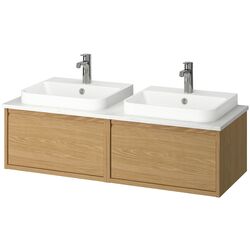 Набор тумбы с раковиной Ikea Angsjon/Backsjon 122x49x41 (Глянцевый Белый/Бамбук) Thumb