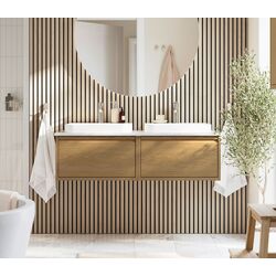 Набор тумбы с раковиной Ikea Angsjon/Backsjon 122x49x41 (Глянцевый Белый/Бамбук)