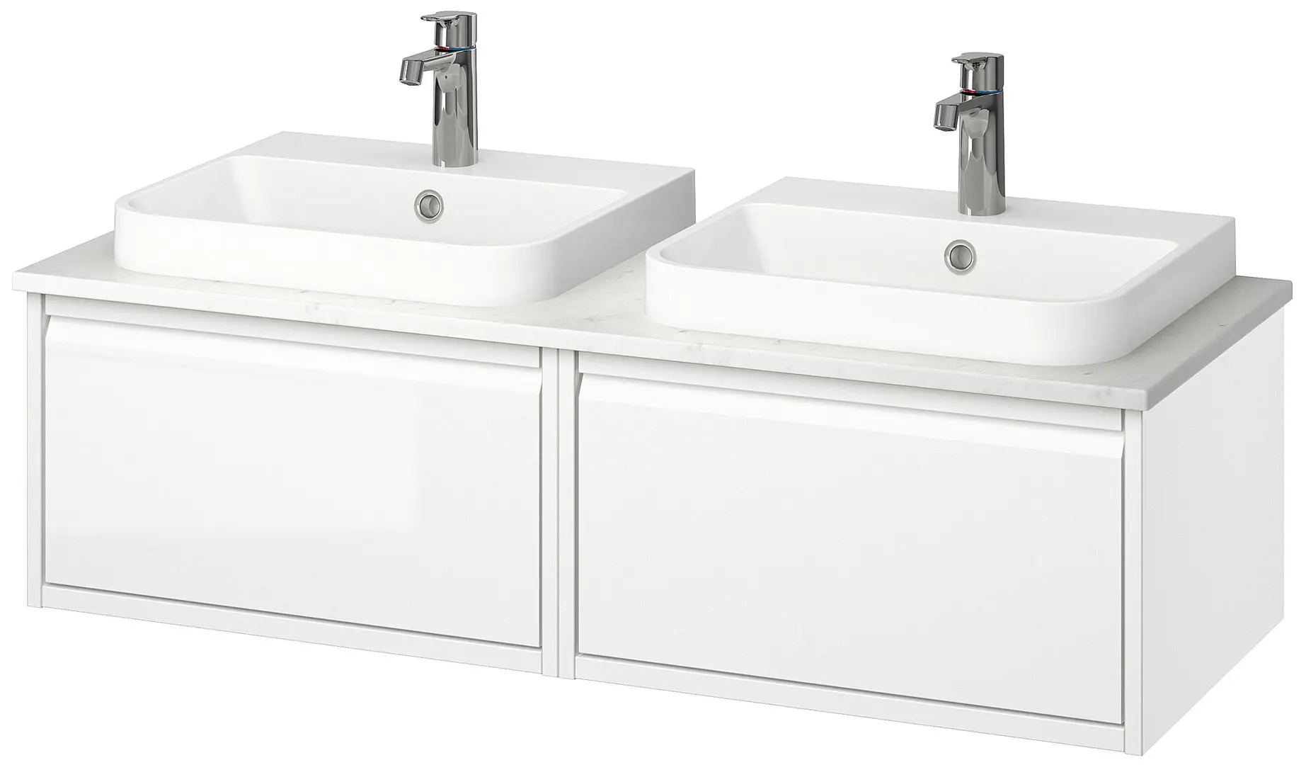 Набор тумбы с раковиной Ikea Angsjon/Backsjon 122x49x41 (Глянцевый Белый/Имитация Белого Мрамора) - 2