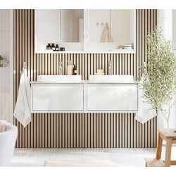 Набор тумбы с раковиной Ikea Angsjon/Backsjon 122x49x41 (Глянцевый Белый/Имитация Белого Мрамора)