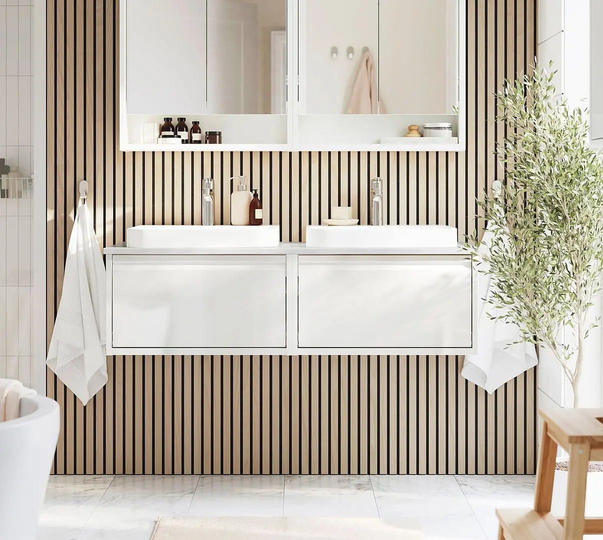 Набор тумбы с раковиной Ikea Angsjon/Backsjon 122x49x41 (Глянцевый Белый/Имитация Белого Мрамора)