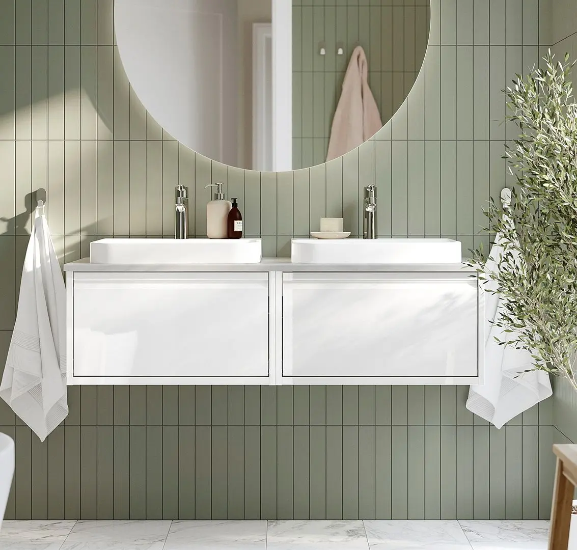 Set tumba cu lavoar Ikea Angsjon/Backsjon 122x49x41 (Alb Lucios/Aspect Piatra)