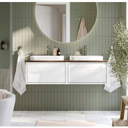 Набор тумбы с раковиной Ikea Angsjon/Backsjon 122x49x41 (Глянцевый Белый/Имитация Ореха)