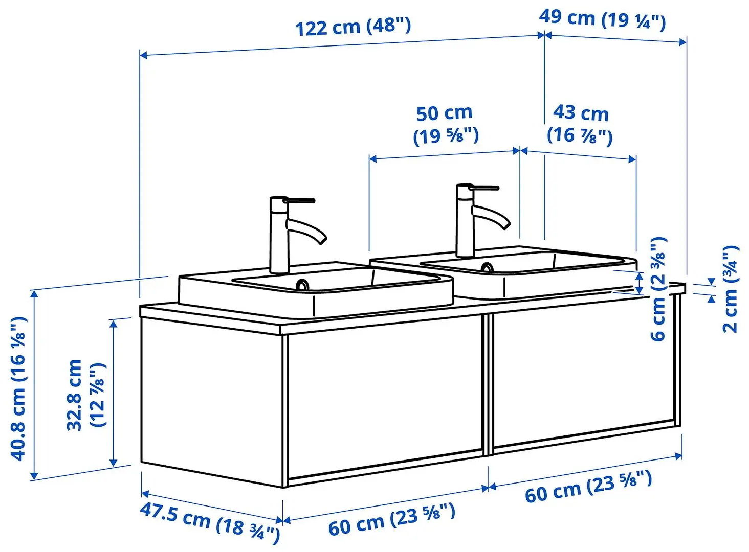 Набор тумбы с раковиной Ikea Angsjon/Backsjon 122x49x41 (Глянцевый Белый/Имитация Ореха) - 10