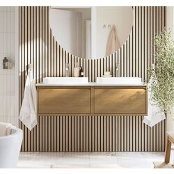 Набор тумбы с раковиной Ikea Angsjon/Backsjon 122x49x41 (Имитация Дуба/Имитация Белого Мрамора)