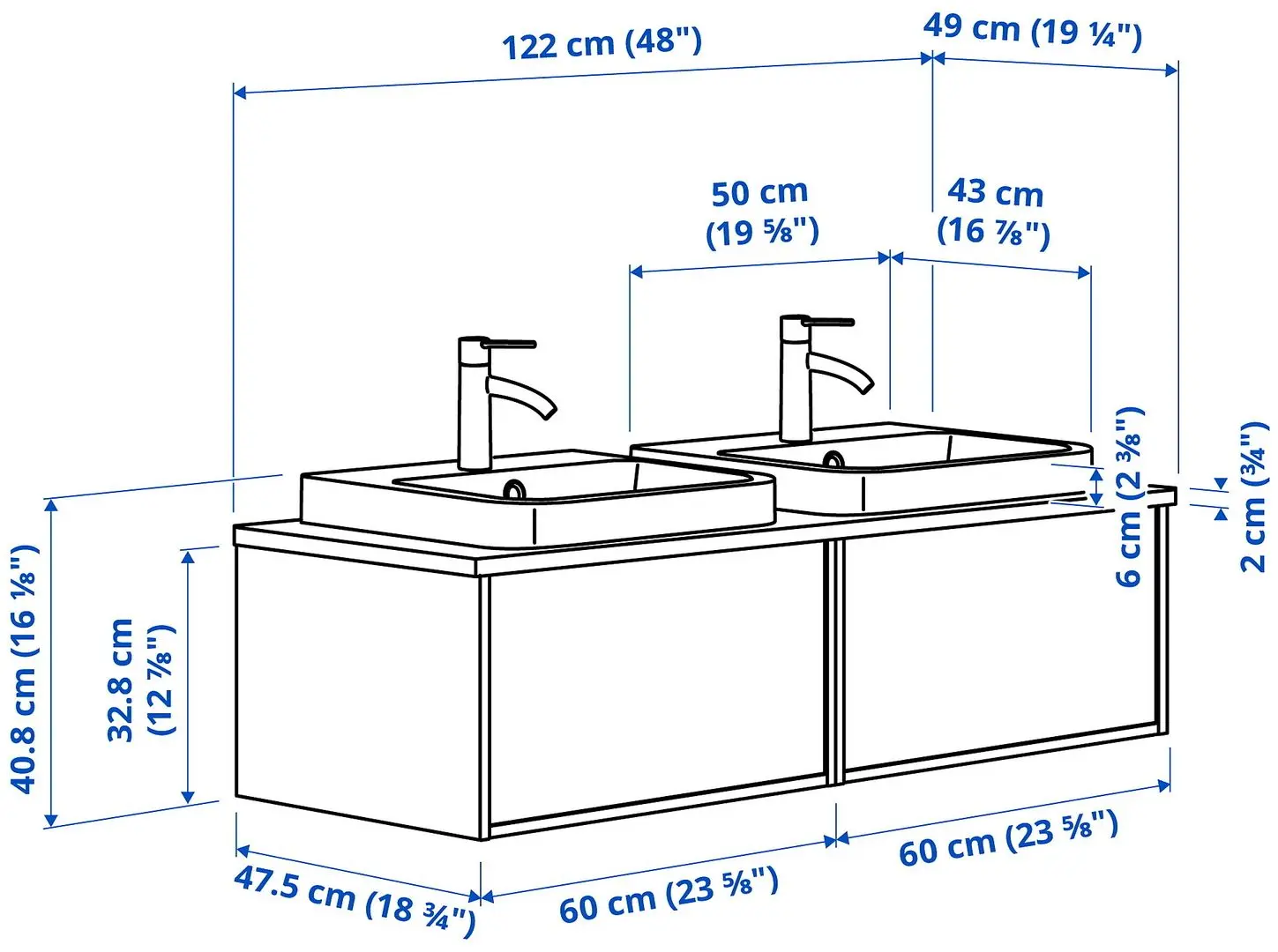 Набор тумбы с раковиной Ikea Angsjon/Backsjon 122x49x41 (Имитация Дуба/Имитация Белого Мрамора) - 10